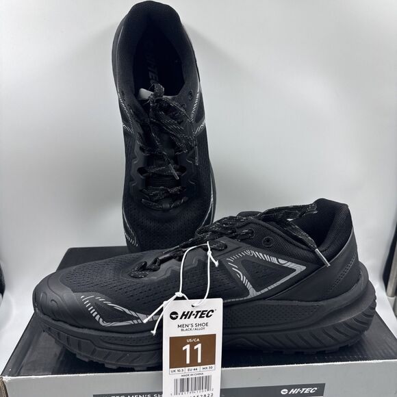 Hi Tec Men's Trail Shoe Size 11 Breathable Mesh Lining, Lace Up Black New - Picture 1 of 16
